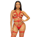 LEG AVENUE - KINK - ARNÊS COM O-RING ESTUDADO TEDDY TAMANHO L - VERMELHO