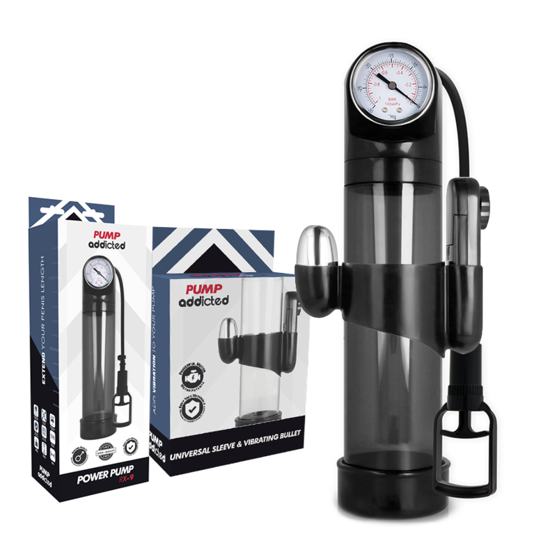 PUMP ADDICTED - BOMBA DE EREÇÃO RX9 PRETA COM VIBRADOR
