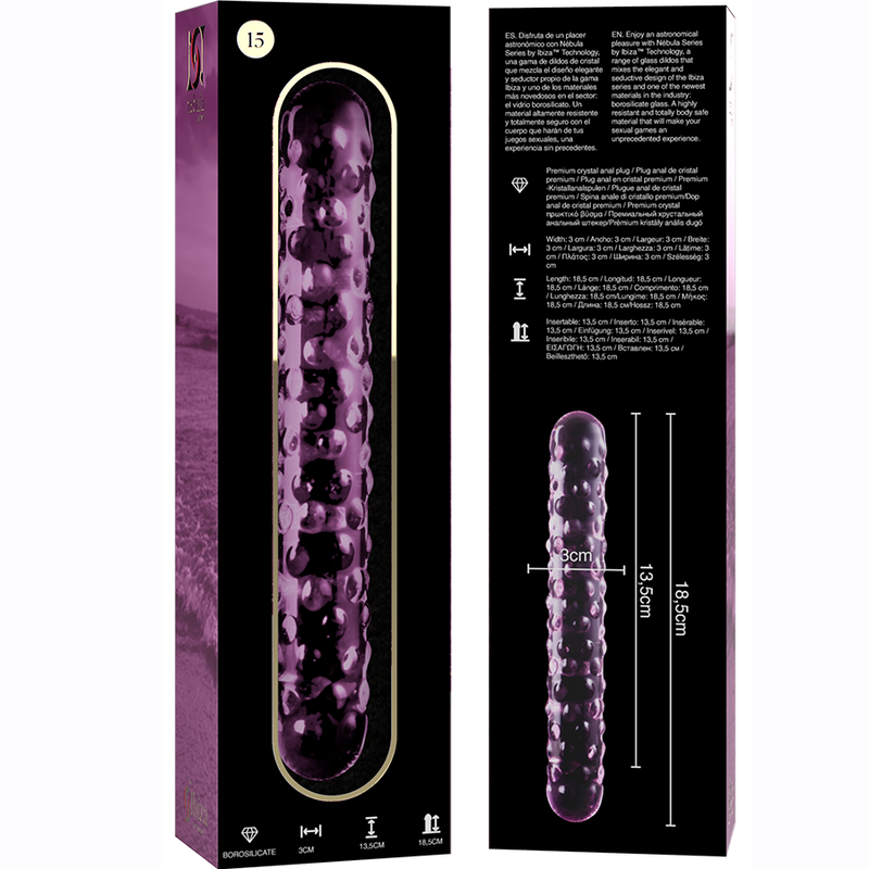 NEBULA SERIES BY IBIZA - MODELO 15 DILDO VIDRO BOROSILICADO ROSA 18.5 CM -O- 3 CM