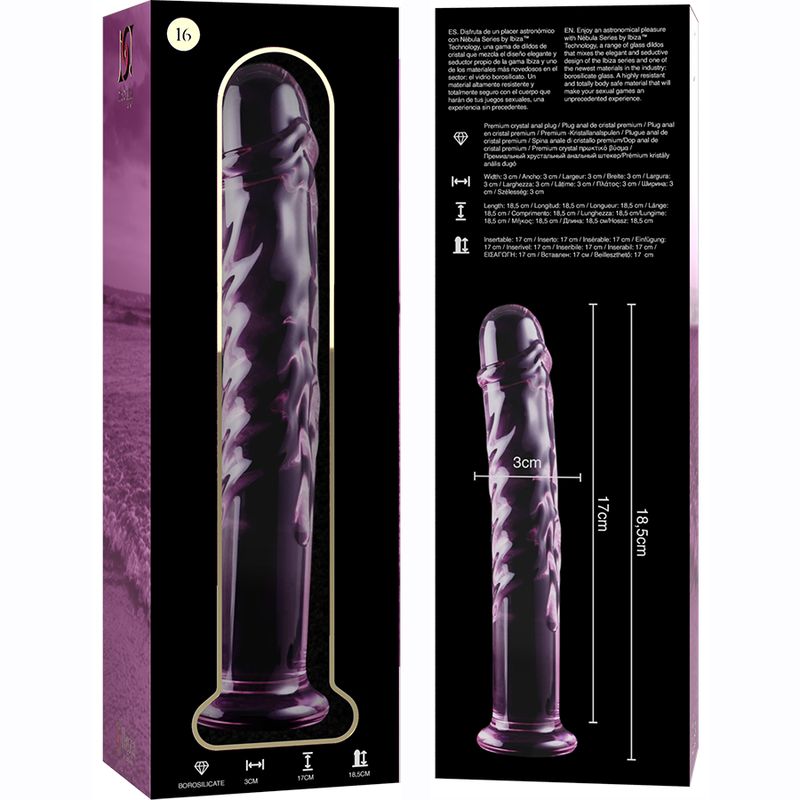 NEBULA SERIES BY IBIZA - MODELO 16 DILDO VIDRO BOROSILICADO ROSA 18.5 CM -O- 3 CM
