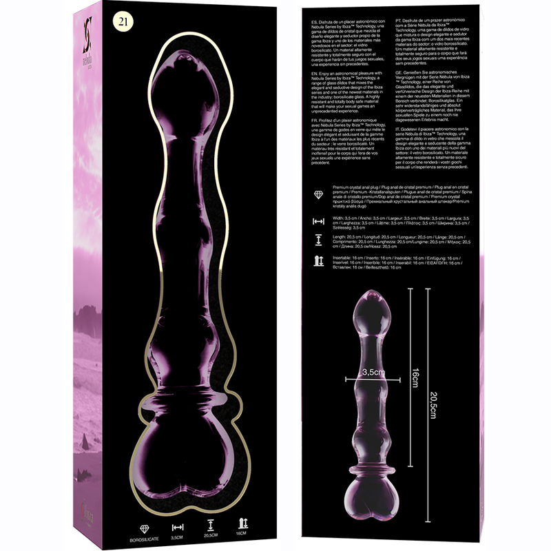 NEBULA SERIES BY IBIZA - MODELO 21 DILDO VIDRO BOROSILICADO ROSA 20.5 CM -O- 3.5 CM