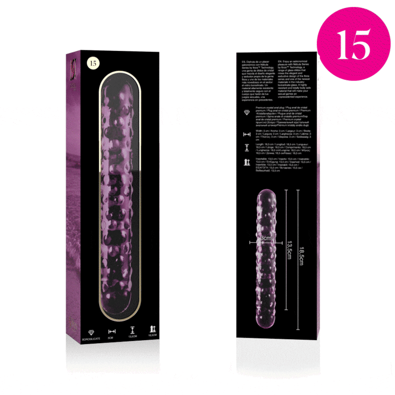 NEBULA SERIES BY IBIZA - MODELO 15 DILDO VIDRO BOROSILICADO ROSA 18.5 CM -O- 3 CM