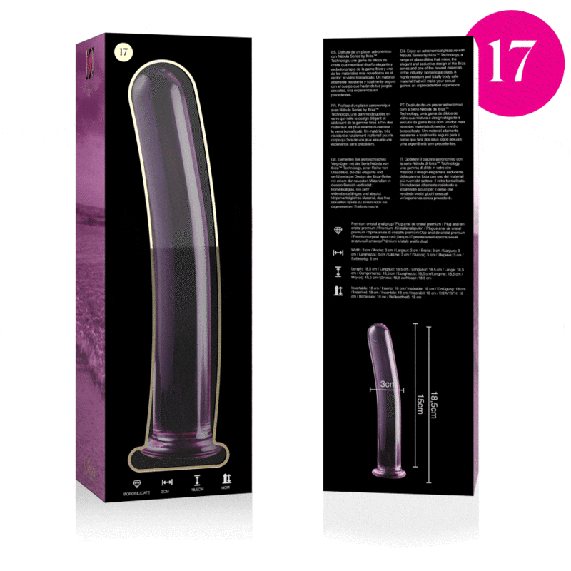 NEBULA SERIES BY IBIZA - MODELO 17 DILDO VIDRO BOROSILICADO ROSA 18.5 CM -O- 3 CM