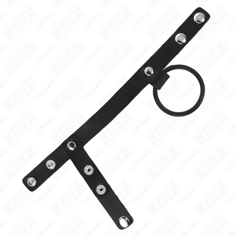 KINK - ANEL DE PÊNIS DE SILICONE 3,8 CM COM DIVISOR DE BOLAS E TIRA DE COURO 22 X 1,5 CM