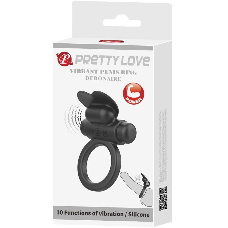 PRETTY LOVE - ANEL VIBRATÓRIO DEBONAIRE COELHO 10 VIBRAÇÕES PRETO