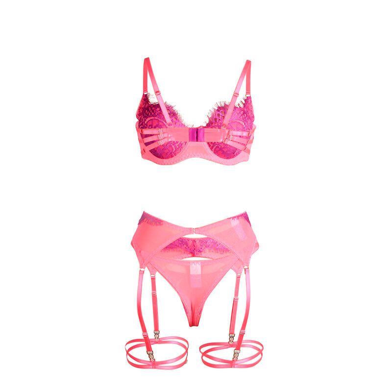 SUBBLIME - 955359 CONJUNTO DE SUTIÃ COM RENDA E LIGAS ROSA E ROXO S/M