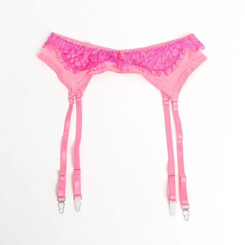 SUBBLIME - 955366 CONJUNTO DE SUTIÃ COM RENDA E LIGAS ROSA E ROXO L/XL