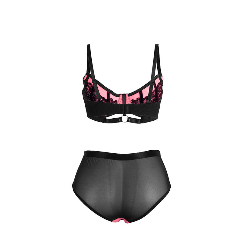 SUBBLIME - 955571 CONJUNTO DE SUTIÃ DE COURO VERDE COM ZÍPER DE MALHA ROSA P/M