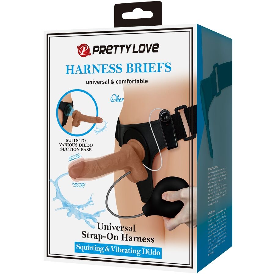 PRETTY LOVE - CALCINHA UNIVERSAL COM DILDO VIBRATÓRIO E SQUIRTING 15,5 CM MULATO