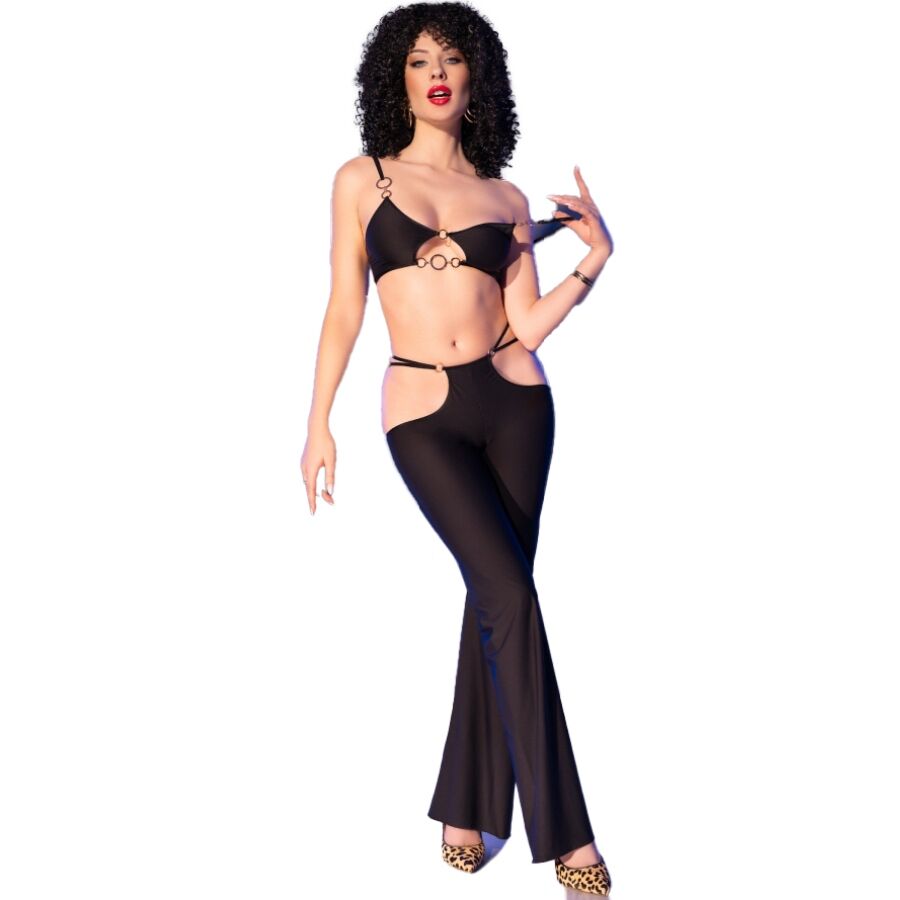 CHILIROSE - CR 4851 CONJUNTO DE TOP E LEGGING PRETO COM ACESSÓRIOS DOURADOS M