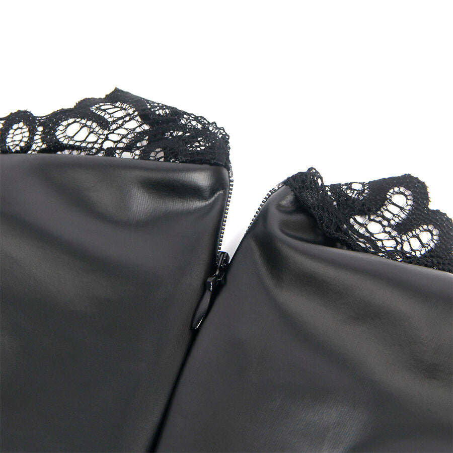 SUBBLIME - 957551 VESTIDO DE COURO COM GOLA DE RENDA PRETO L/XL