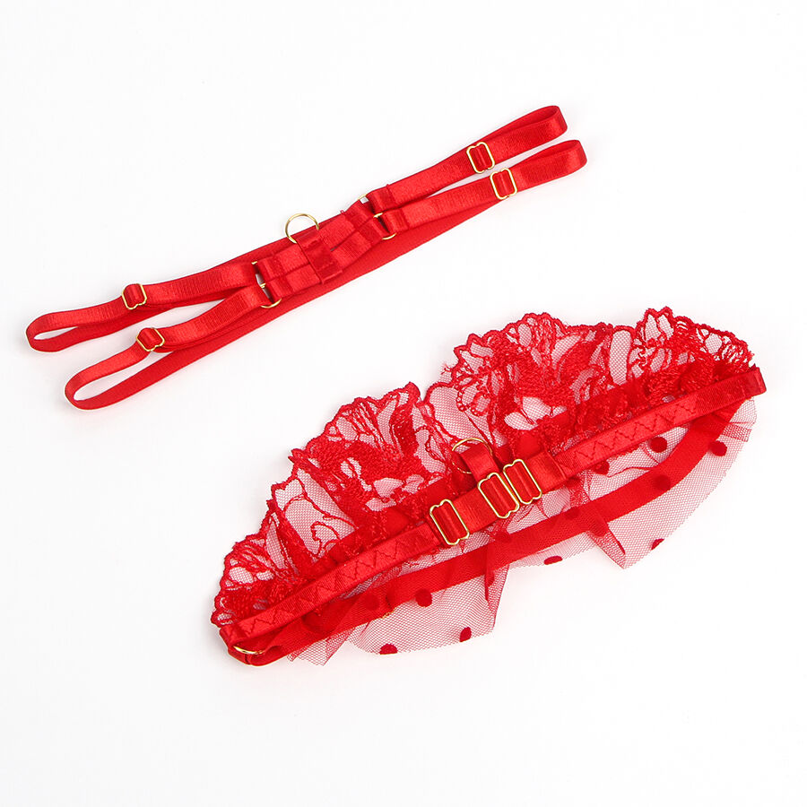 SUBBLIME - 957506 CONJUNTO DE SUTIÃ E LIGA DE RENDA VERMELHO S/M