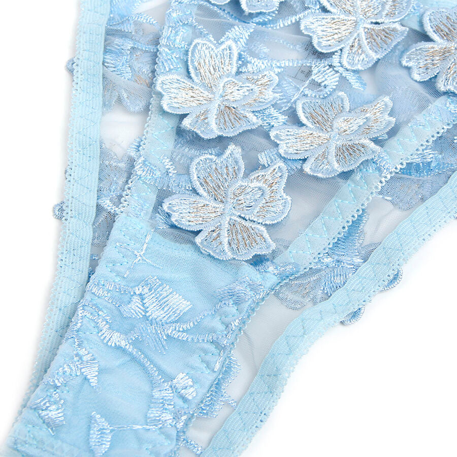 SUBBLIME - 957636 CONJUNTO DE SUTIÃ E CALCINHA BORDADOS COM FLORES AZUL CELESTE L/XL