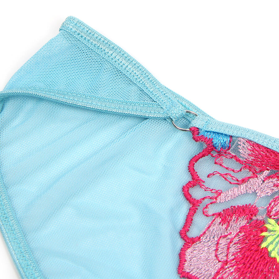 SUBBLIME - 957643 CONJUNTO DE SUTIÃ E CINTO-LIGA BORDADO COM FLORES ROSA S/M
