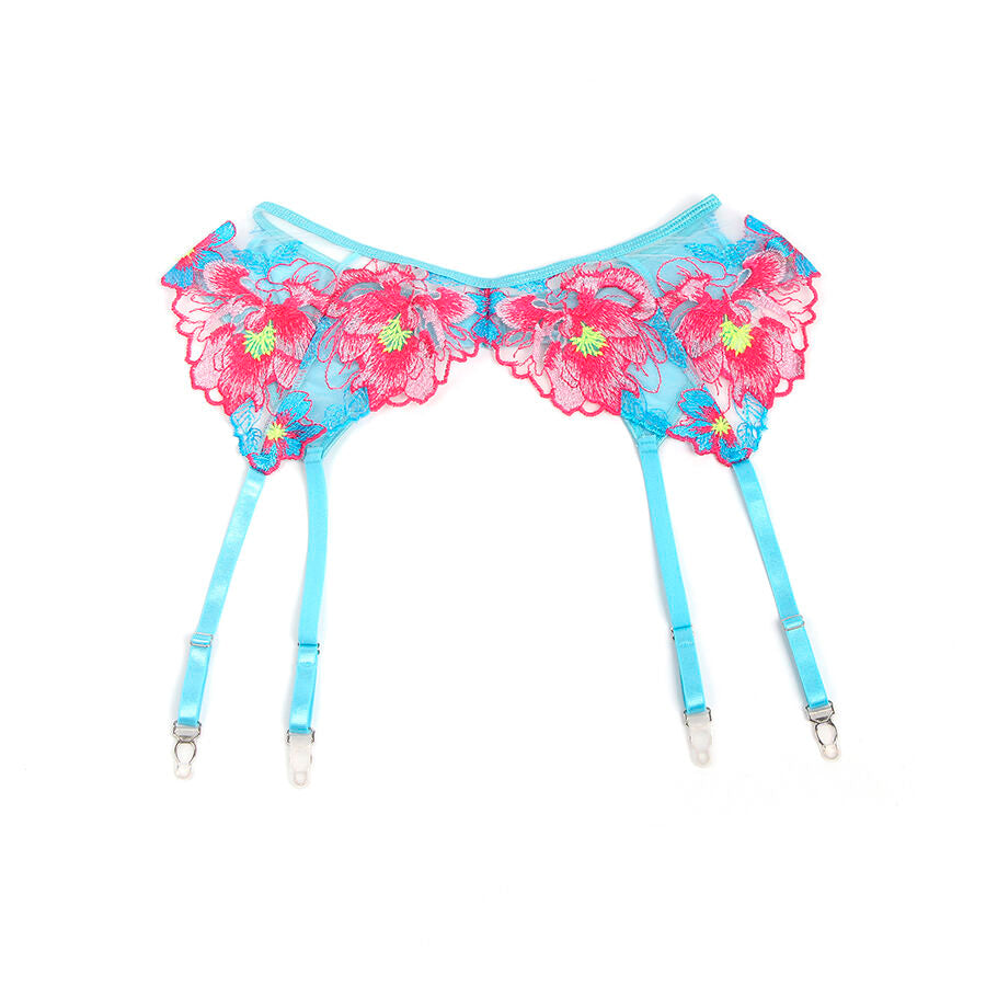 SUBBLIME - 957643 CONJUNTO DE SUTIÃ E CINTO-LIGA BORDADO COM FLORES ROSA S/M