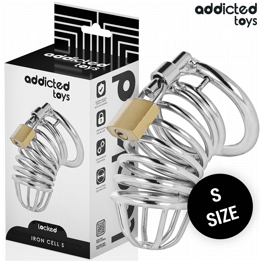 ADDICTED TOYS LOCKED - GAIOLA DE PÊNIS DE METAL COM CÉLULA DE FERRO 4 CM TAMANHO S