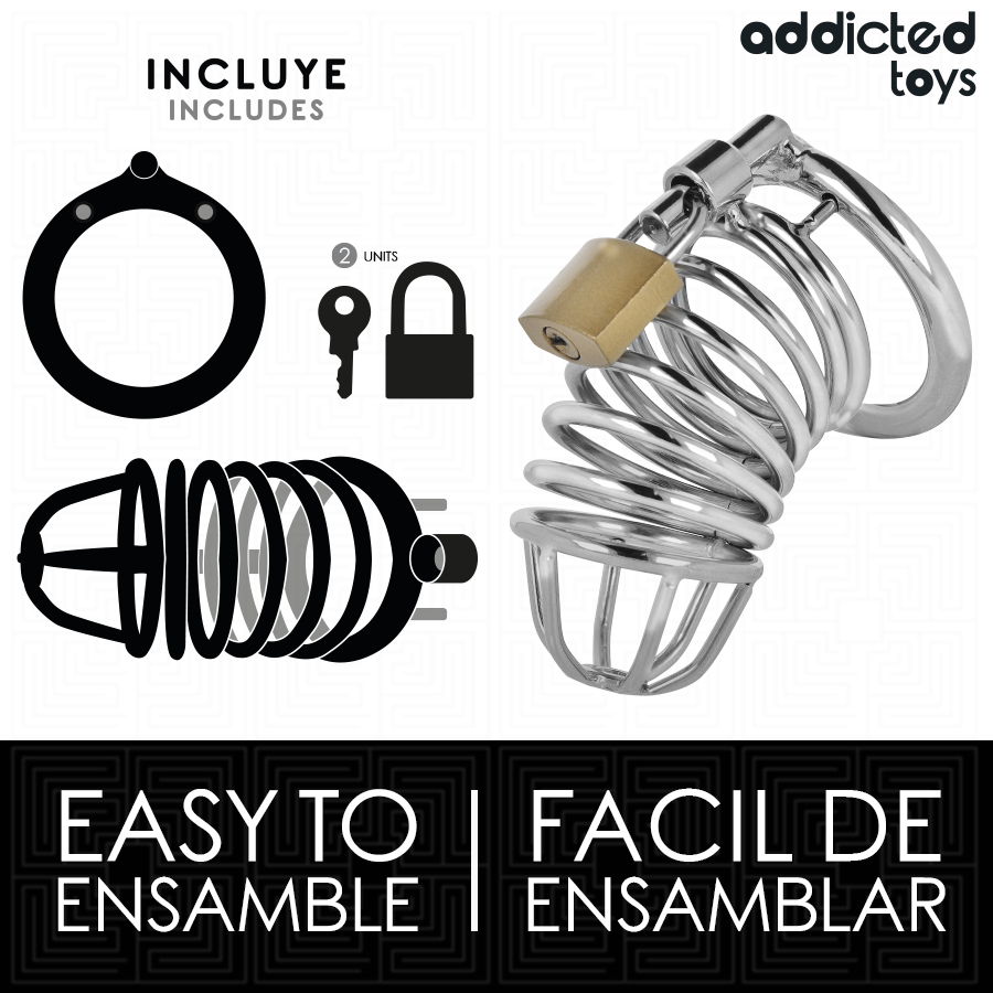 ADDICTED TOYS LOCKED - GAIOLA DE PÊNIS DE METAL COM CÉLULA DE FERRO 5 CM TAMANHO L