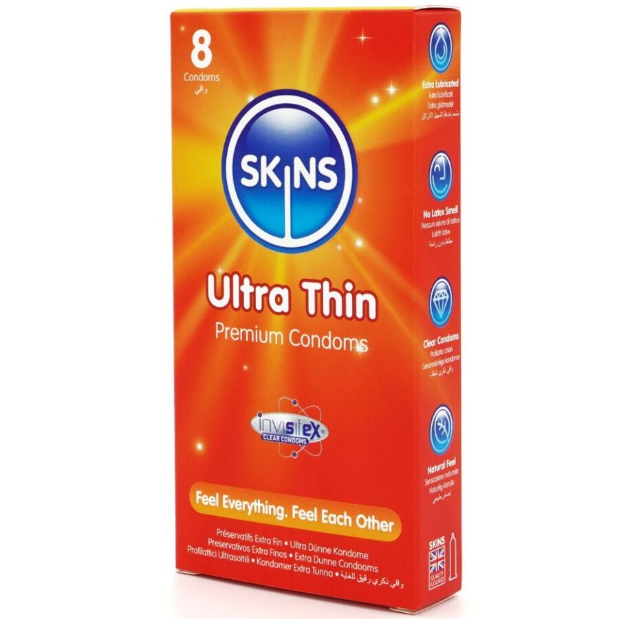SKINS - PRESERVATIVOS ULTRA FINOS PREMIUM PACOTE COM 8