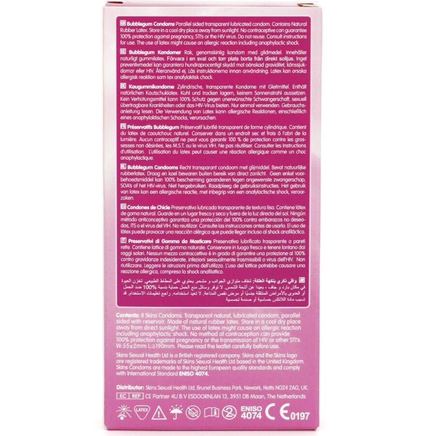SKINS - PRESERVATIVOS BUBBLEGUM PREMIUM PACOTE 8