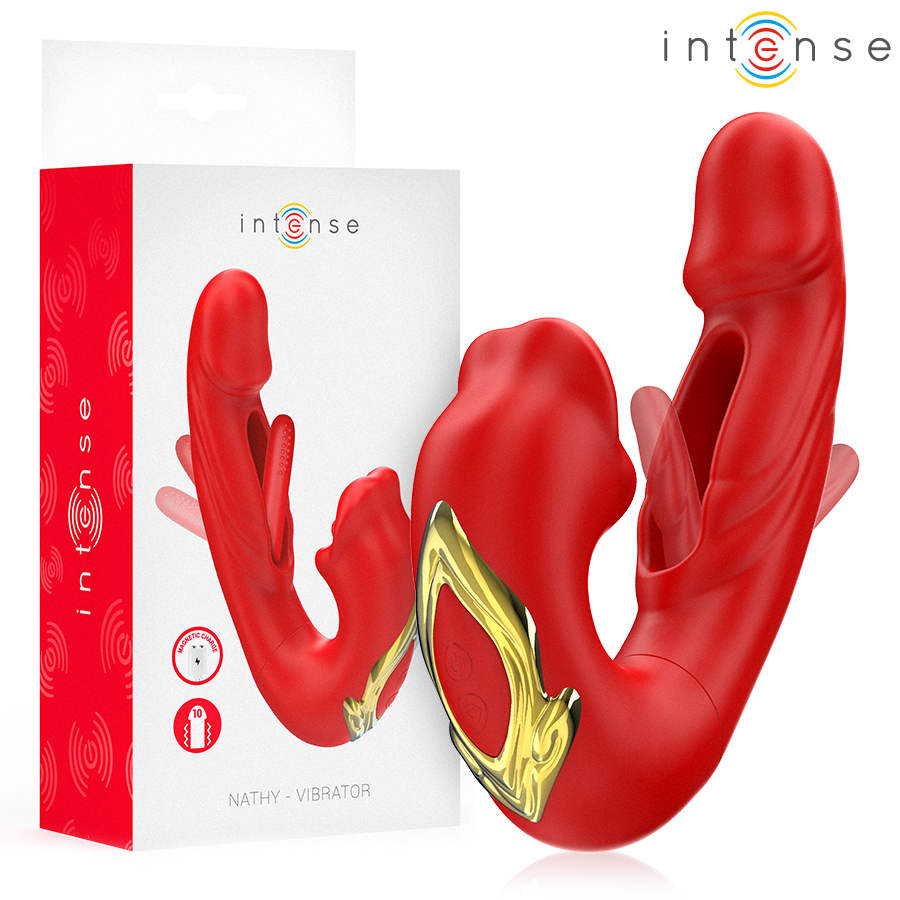 INTENSE - NATHY VIBRADOR DUPLO COM BOCA ESTIMULANTE MULTIFUNÇÕES VERMELHO