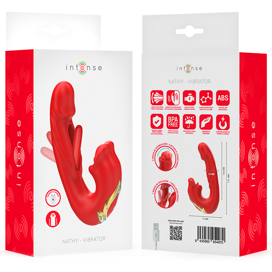 INTENSE - NATHY VIBRADOR DUPLO COM BOCA ESTIMULANTE MULTIFUNÇÕES VERMELHO