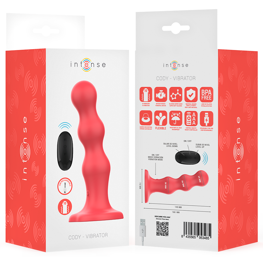 INTENSE - CODY VIBRADOR COM VENTOSA VERMELHO CONTROLE REMOTO