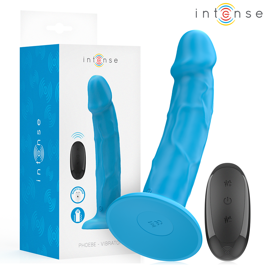 INTENSE - VIBRADOR REALÍSTICO PHOEBE 10 VIBRAÇÕES CONTROLE REMOTO AZUL
