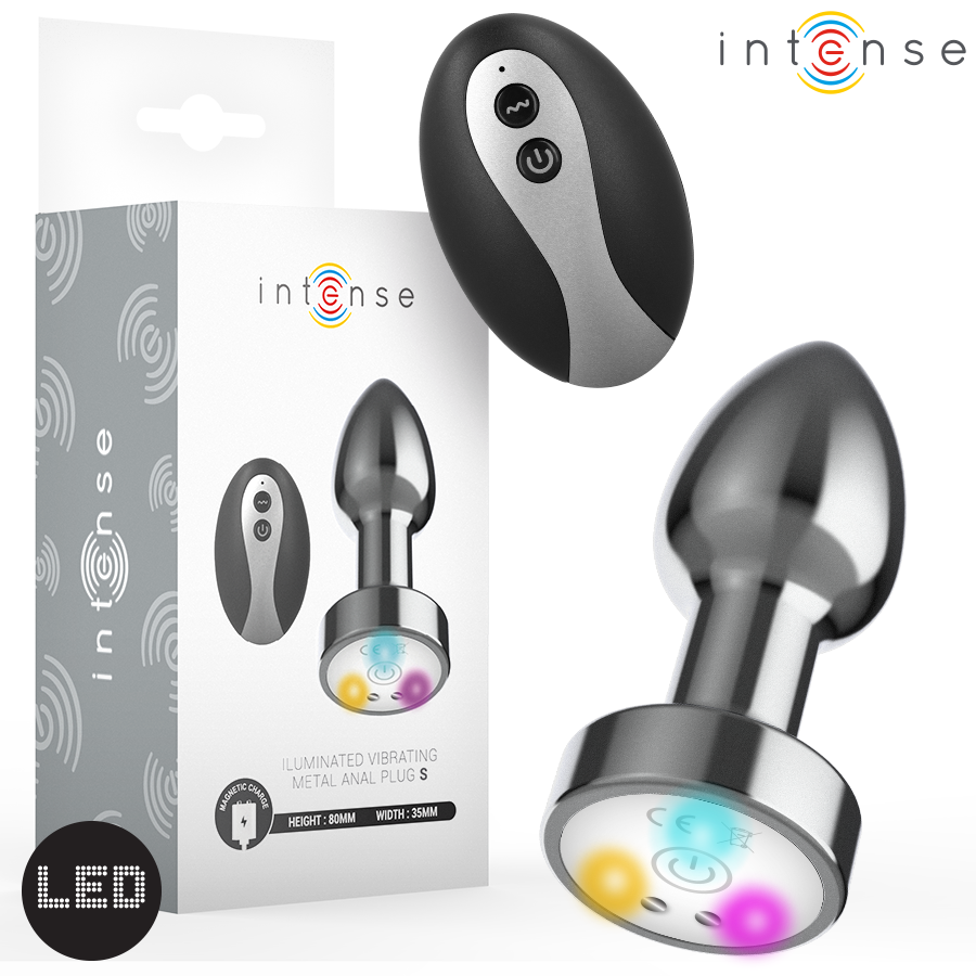 INTENSE - PLUG ANAL DE METAL VIBRANTE COM LUZES LED E CONTROLE REMOTO - TAMANHO S