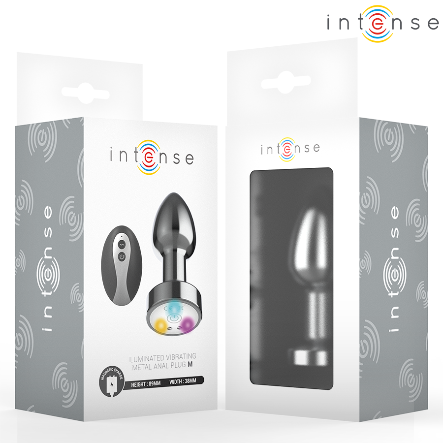 INTENSE - PLUG ANAL DE METAL VIBRANTE COM LUZES LED E CONTROLE REMOTO - TAMANHO M