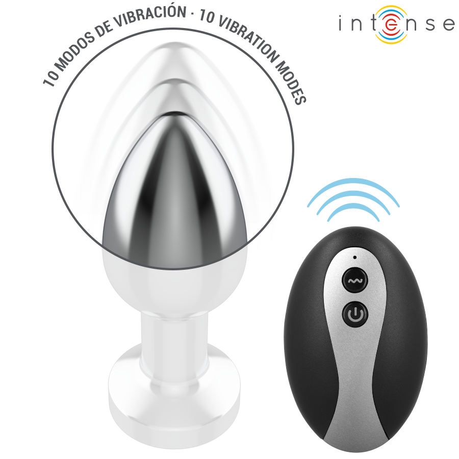 INTENSE - PLUG ANAL DE METAL VIBRANTE COM LUZES LED E CONTROLE REMOTO - TAMANHO M