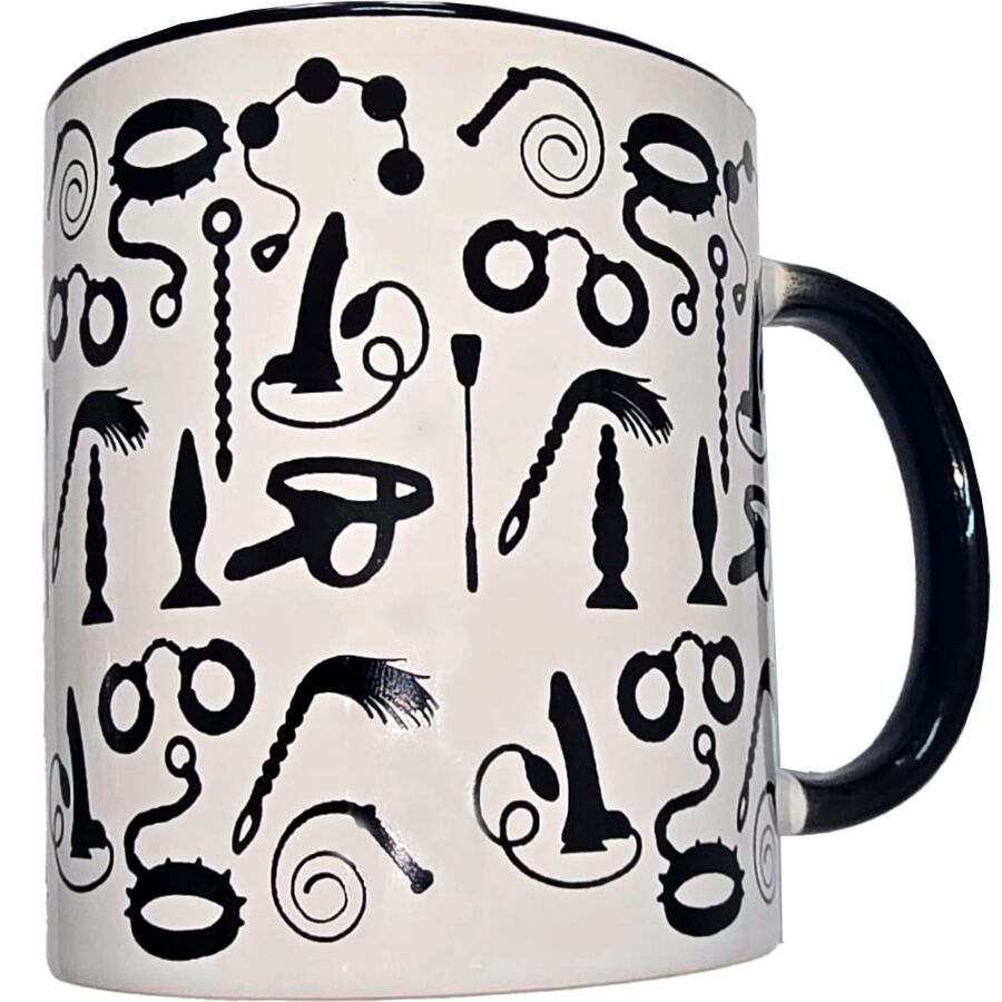 DIABLO PICANTE - CANECA BONDAGE BRANCA COM ALÇA PRETA 370 ML