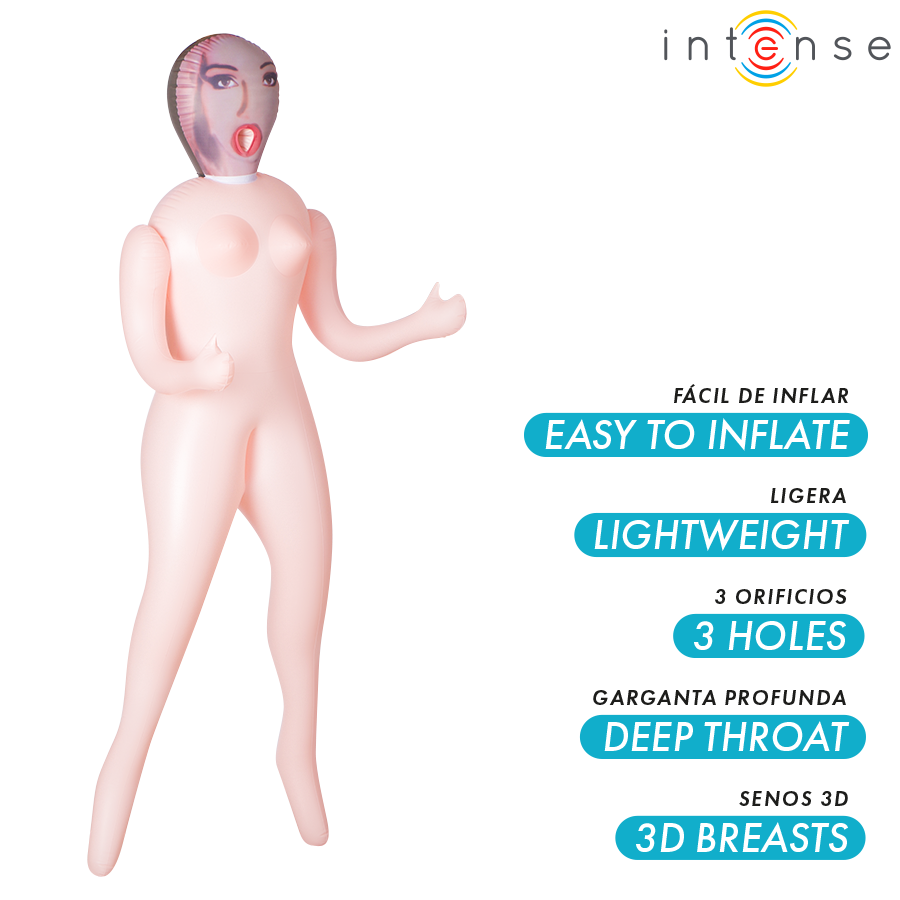 INTENSE DOLLS - BONECA INFLÁVEL MONIQUE COM TRÊS ORIFÍCIOS