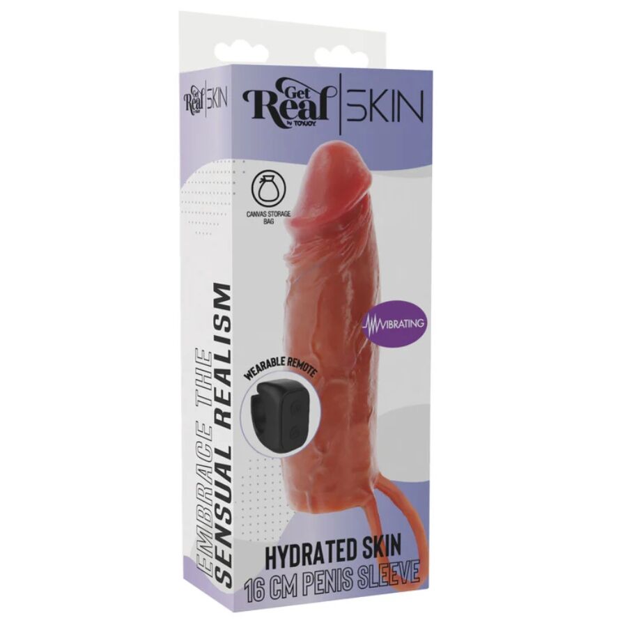 GET REAL - CAPA VIBRATÓRIA DE SILICONE PARA PELE HIDRATADA, CARAMELO, 16 CM