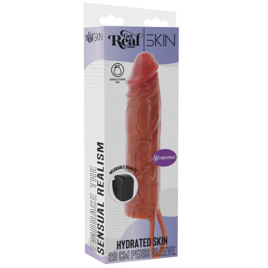 GET REAL - CAPA VIBRATÓRIA DE SILICONE PARA PELE HIDRATADA, CARAMELO, 20 CM