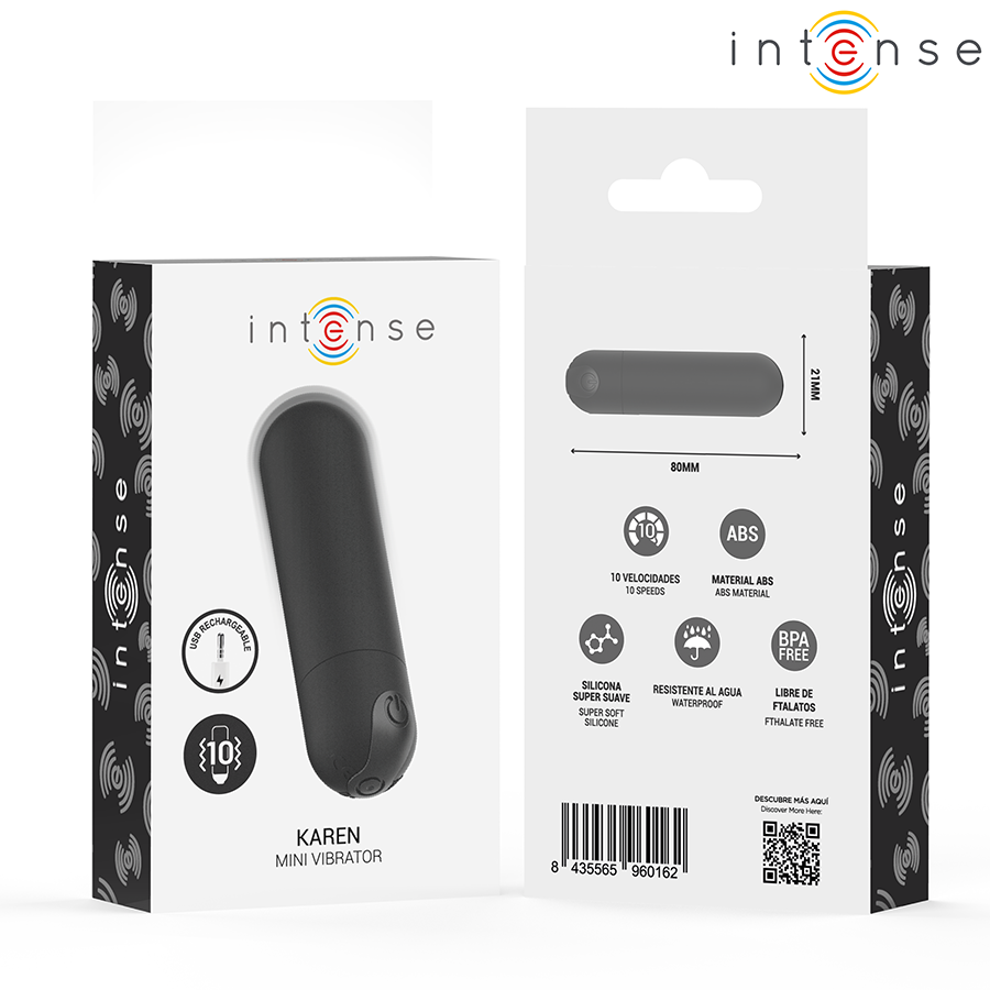 INTENSE - KAREN MINI VIBRATÓRIO BULLET RECARREGÁVEL PRETO