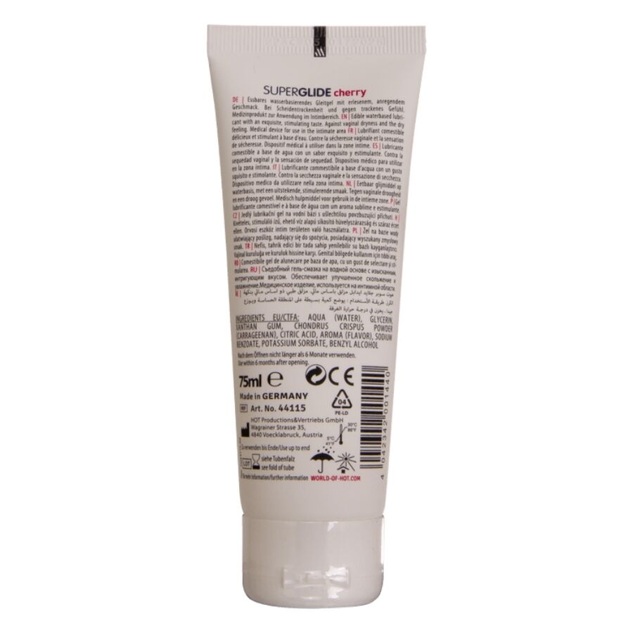 HOT - SUPERGLIDE LUBRIFICANTE COMESTÍVEL À BASE DE ÁGUA, SABOR CEREJA 75 ML