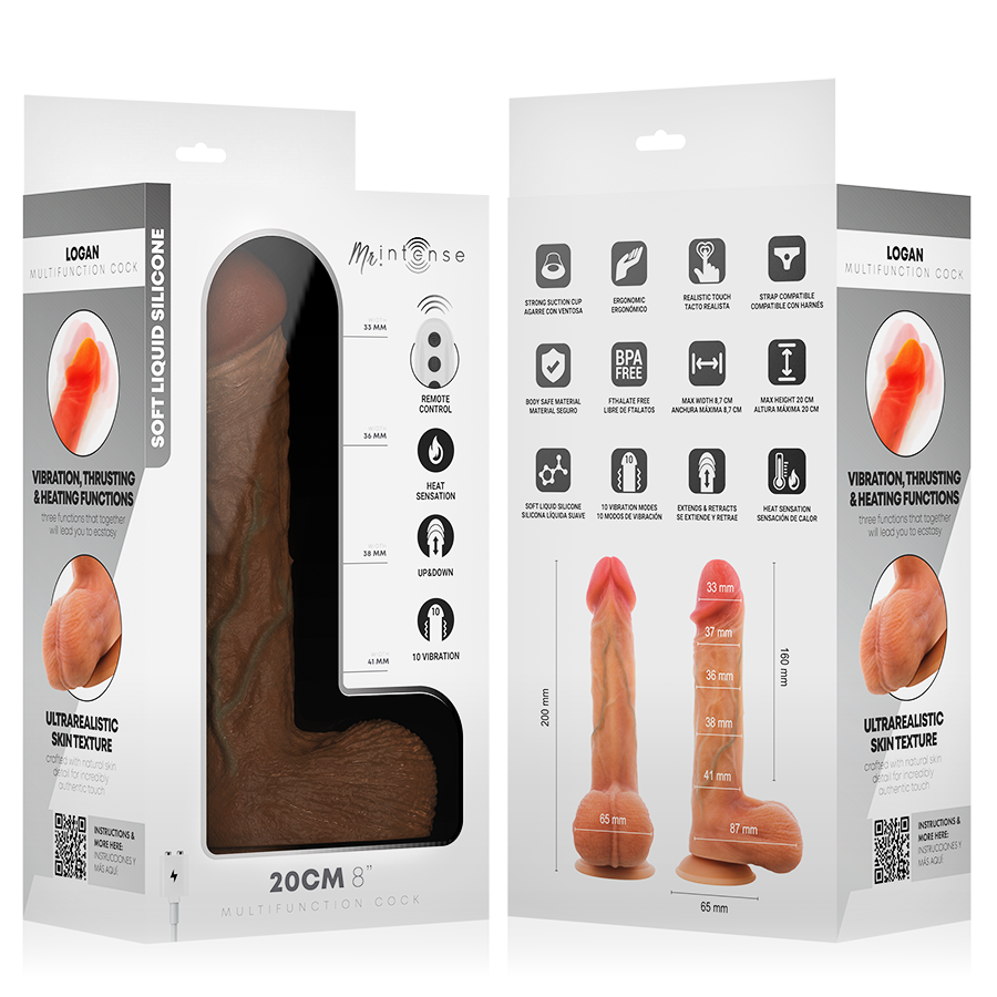MR INTENSE - VIBRADOR LOGAN DE SILICONE COM EFEITO DE CALOR E CONTROLE REMOTO 20 CM -Ø- 4,1 CM