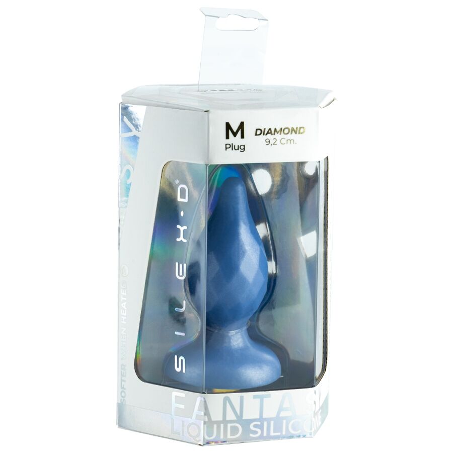 SILEXD - DIAMOND PLUG ANAL FANTASY DE SILICONE LÍQUIDO TERMOREATIVO AZUL PEROLADO 9,2 CM