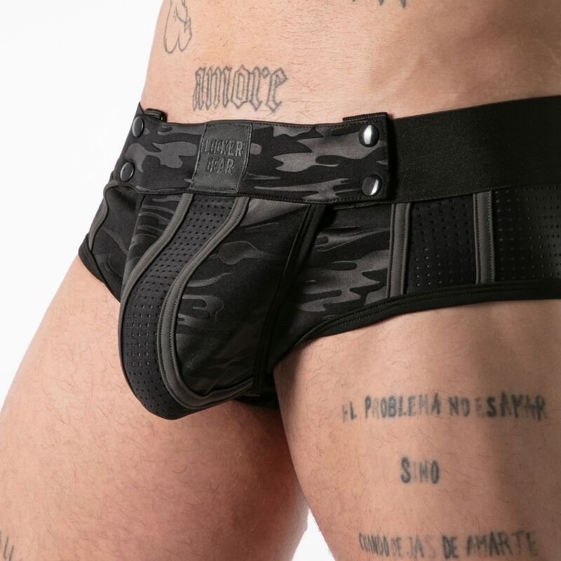 LOCKER GEAR - CUECA JOCK SURF COM ACESSO MILITAR COMPLETO PRETA TAMANHO S