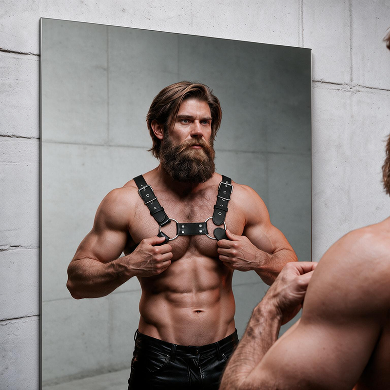 FETISH SUBMISSIVE ATTITUDE - ARNÊS DE BULLDOG DE PEITO DE COURO ECOLÓGICO AJUSTVEL PARA HOMENS