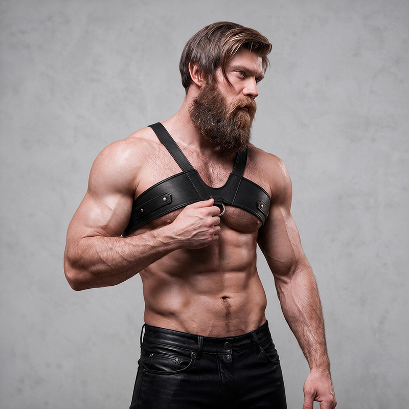 FETISH SUBMISSIVE ATTITUDE - ARNÊS DE PEITO DE COURO ECOLÓGICO BRIGADE MASCULINO