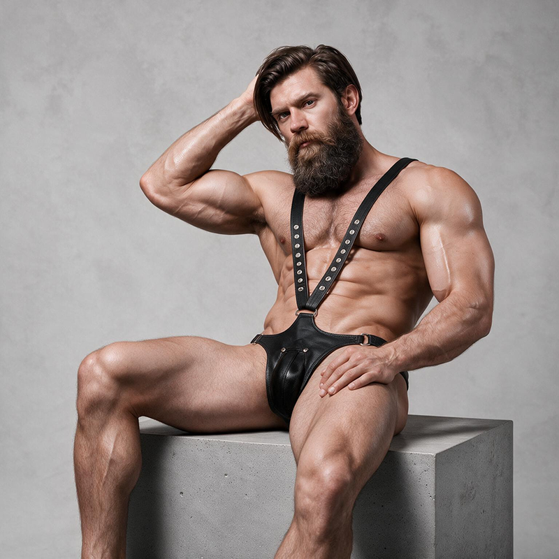 FETISH SUBMISSIVE ATTITUDE - ARREIO DE COURO ECOLÓGICO EM FORMA DE V PARA HOMENS