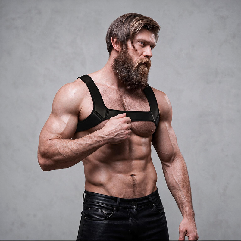 FETISH SUBMISSIVE ATTITUDE - ARNÊS DE PEITO DE NEOPRENE PARA HOMENS TAMANHO M