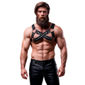 FETISH SUBMISSIVE ATTITUDE - ARNÊS DE BULLDOG DE PEITO CRUZADO DE NEOPRENE AJUSTVEL COM ZÍPERES PARA HOMENS
