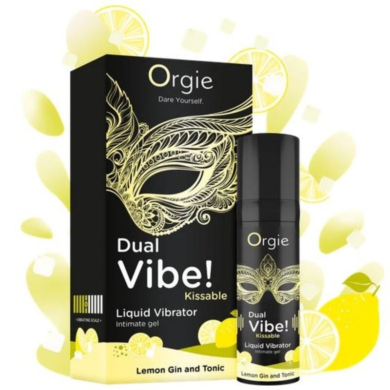 ORGIE - DUAL VIBE! VIBRADOR LÍQUIDO BEIJÁVEL COM SABOR DE LIMÃO, GIN TÔNICA 15 ML